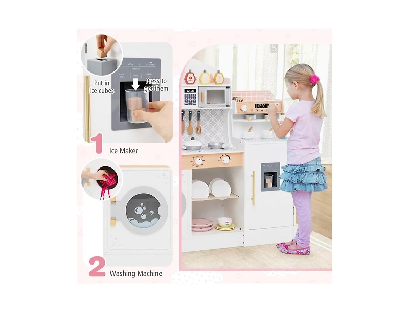 Hongge Kids Kitchen Set Wooden with Coffee Makers and Accessories