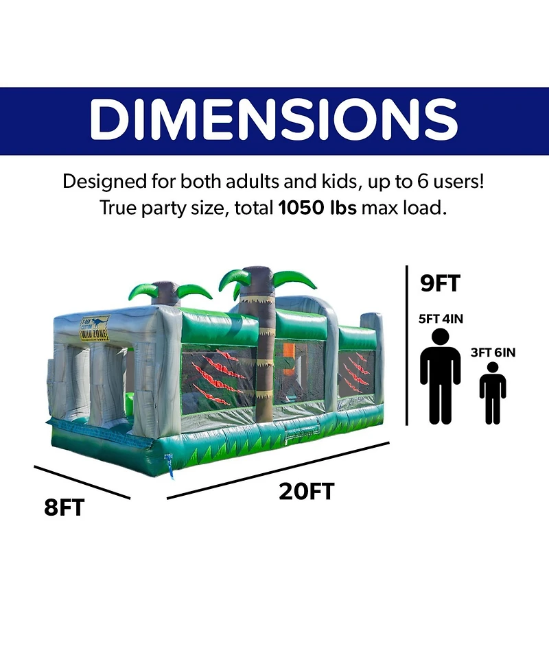 HeroKiddo T-Rex Adventure 20 Inflatable Obstacle Course – Dinosaur Theme, Commercial Grade Pvc Vinyl, Fun Backyard Challenge for kids