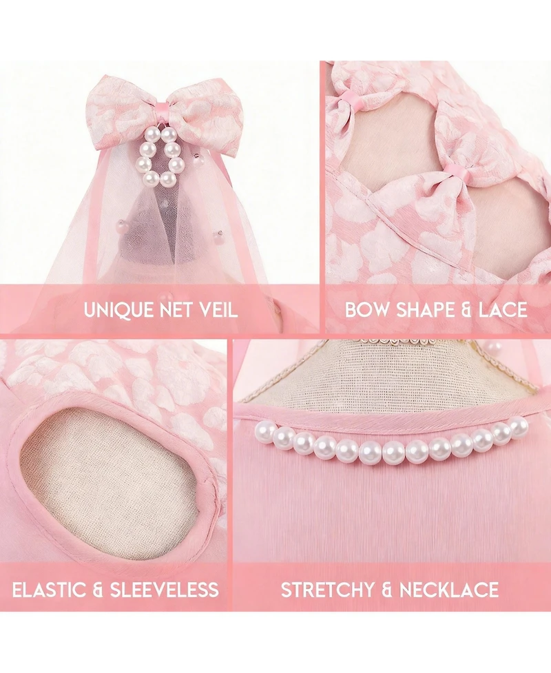 Aronkl Dog Dress Wedding Pet Lace Princess with Bows Necklace Veil Formal Apparel for Birthday Party