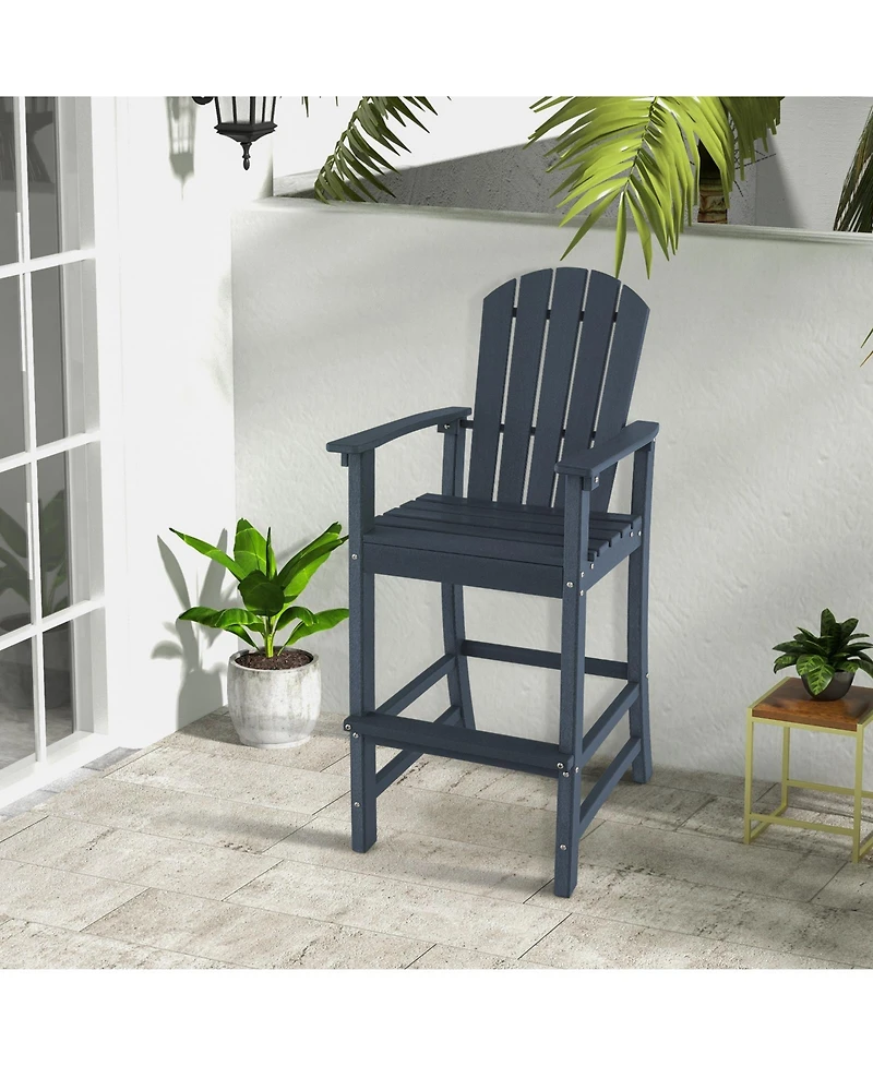 Gymax Set Of 2 Outdoor Hdpe Bar Height Stool Patio Tall Chair Armrest Footrest All Weather