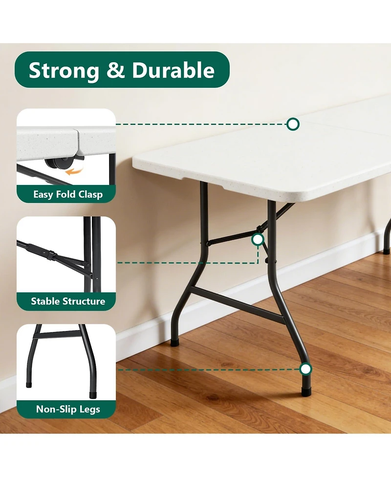 Decksplore 6FT Folding Plastic Utility Table with Carry Handle for Indoor & Outdoor Use