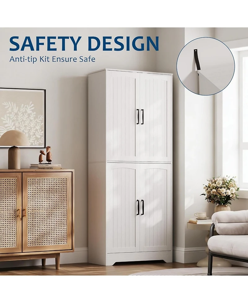 gaomon Farmhouse Kitchen Pantry Cabinet, 71" Tall Wood Pantry Storage Cabinet with 4 Doors & Adjustable Shelves, Freestanding Cupboard for Dining Room