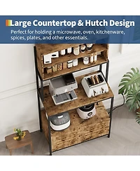 gaomon 67.7'' baker s rack with power outlet, 5 tier farmhouse microwave stand with shelves and cabinet, rustic kitchen storage rack, easy assembly.