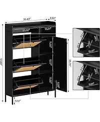 gaomon Rattan Shoe Cabinet Storage Flip Drawers Top Hooks Doors Adjustable Shelves Tall Thin Closet Organizer