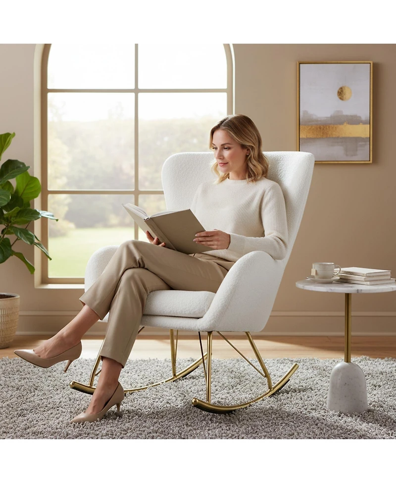 Sugift Nursery Rocking Chair with Curved Backrest and Armrests