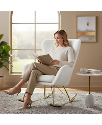 Sugift Nursery Rocking Chair with Curved Backrest and Armrests