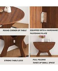 Rainsken Folding Dining Table, Round Mdf Drop Leaf Table for 2–4 People, for Kitchen, Balcony