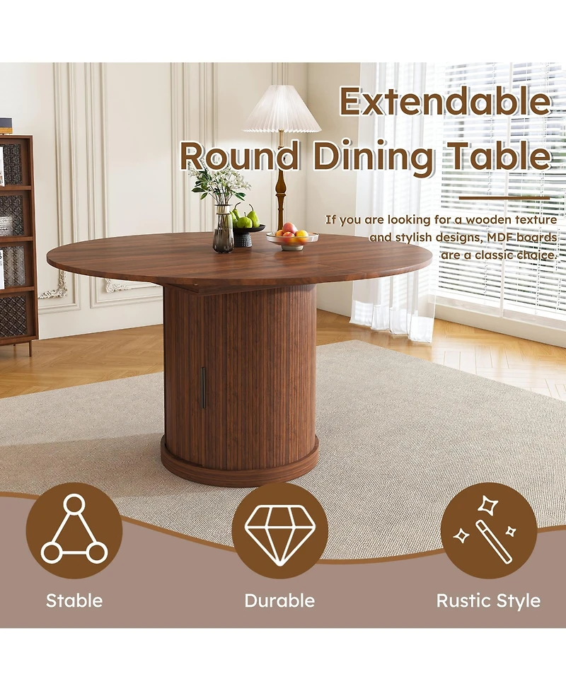 Rainsken Extendable Oval Dining Table, Space Saving Kitchen Storage Table with 2-Tier Shelf and 1 Drawer for 4-6