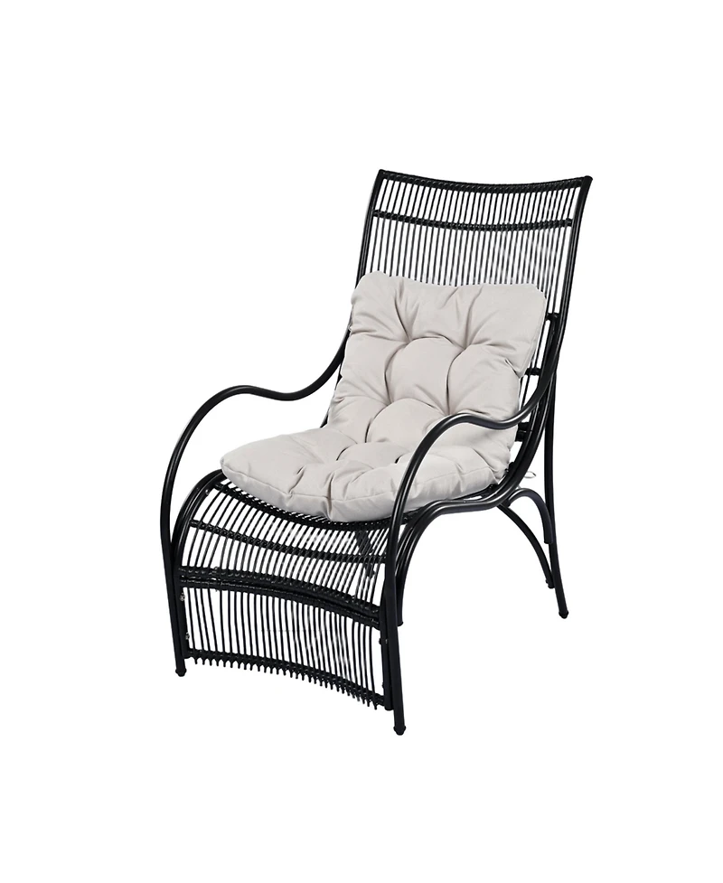 Flynama 3 Piece Wicker Outdoor Patio Furniture Set with Lounge Chair Ottoman Side Table Cushions for Garden Deck Porch