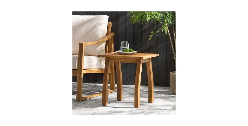 Flynama 2 Piece Outdoor Acacia Wood Conversation Set with Armchairs Cushions Teak Finish End Table for Backyard Patio Poolside