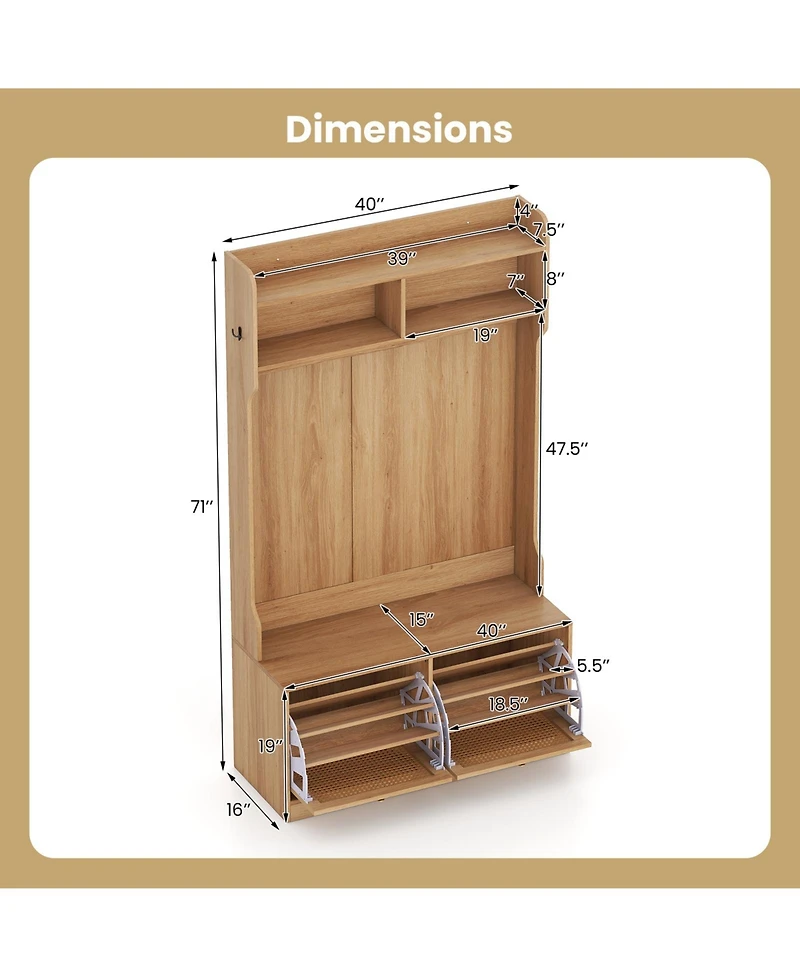 Sugift Four in One Hall Tree with Coat Rack and Storage Drawers