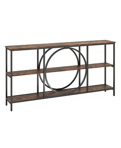 Sugift Three Tier Console Table with Faux Marble Top and Shelves