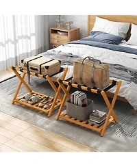 Sugift Set of Two Folding Luggage Racks with Straps and Shelf