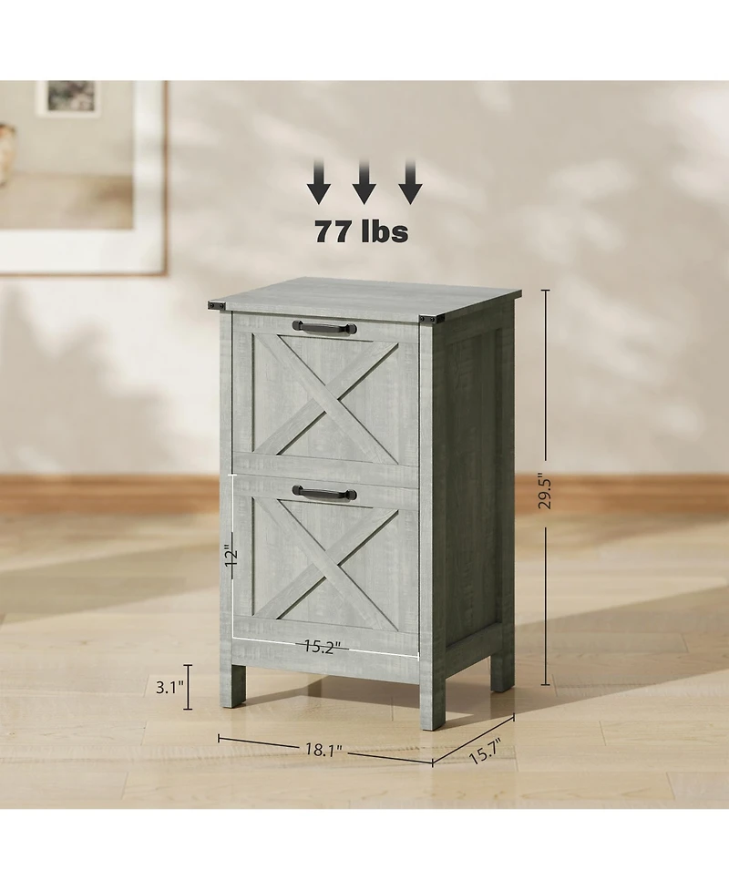 Rainsken Drawer Vertical File Cabinet, Rustic Farmhouse Filing Cabinet with Barn Doors for Letter Size, Printer Stand with Storage for Office