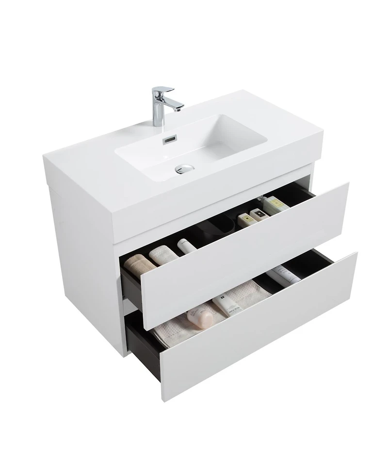 Sillysis 36" Floating Bathroom Vanity with Double Soft Close Drawers, Handle-Free Design & Large Storage for Modern Bathrooms