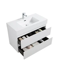 Sillysis 36" Floating Bathroom Vanity with Double Soft Close Drawers, Handle-Free Design & Large Storage for Modern Bathrooms