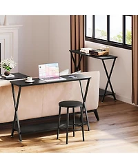 gaomon Slim 2-Tier Industrial Console Table, Space-Saving Sofa Side Table with Storage, Metal Frame for Entryway, Living Room