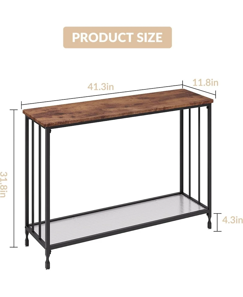 gaomon 2-Tier Industrial Console Table with Shelves, Narrow Sofa Table for Entryway, Foyer, Bedroom, Living Room, Retro, 41.3"x11.8"x31.8