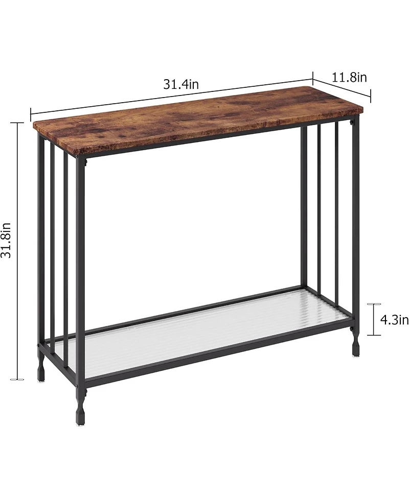 gaomon Small Entryway Console Table, Narrow Table Behind Sofa with Metal Frame and Glass Shelf