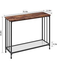 gaomon Small Entryway Console Table, Narrow Table Behind Sofa with Metal Frame and Glass Shelf