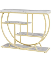 gaomon Modern 39" Console Table, 4-Tier Narrow Entryway with Storage Shelves, Marble Top, Metal Geometric Frame