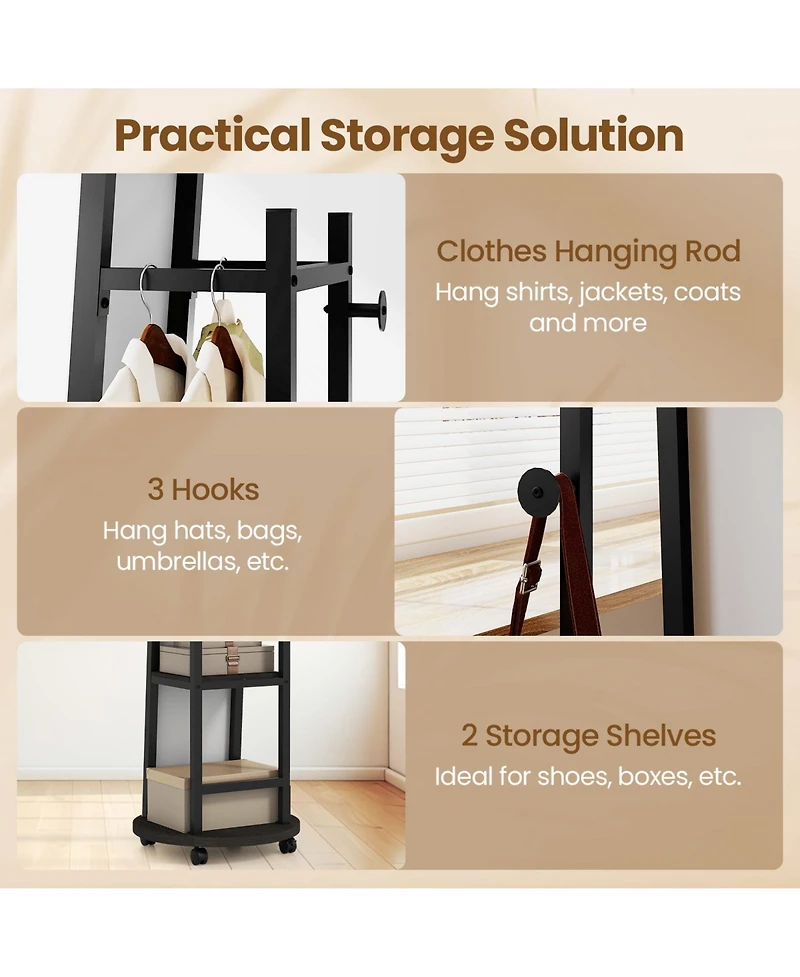 Sugift Freestanding Coat Rack with Full Length Mirror and Hooks