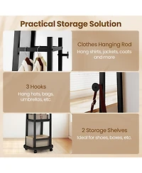 Sugift Freestanding Coat Rack with Full Length Mirror and Hooks