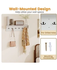 Sugift Wall Mounted Wooden Coat Rack with Shelf and Six Hooks