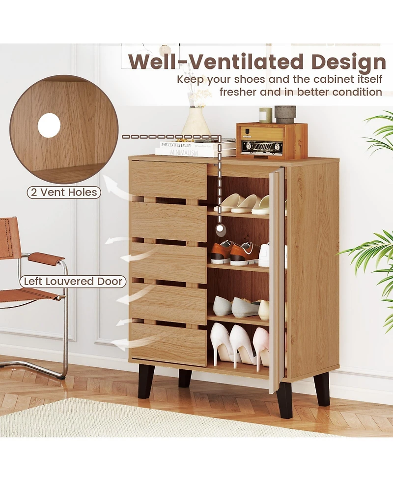 Sugift Farmhouse Shoe Organizer with Louvered Doors and Shelves