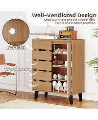 Sugift Farmhouse Shoe Organizer with Louvered Doors and Shelves