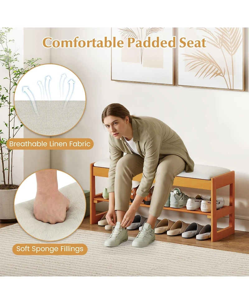 Sugift Shoe Rack Bench with Flip Open Storage and Two Tier Design