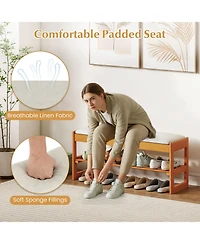 Sugift Shoe Rack Bench with Flip Open Storage and Two Tier Design