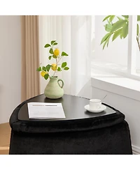 Boyel Living 2-Piece Faux Fur Storage Ottoman Set with Reversible Lid and Metal Legs, Footstool Coffee Table for Room, Bedroom, Entryway