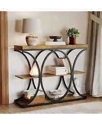 gaomon 39" Narrow Console Table for Entryway, Industrial 3-Tier Sofa Table, Round Metal Base, Storage Shelves