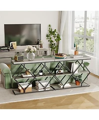gaomon 3-Tier Entryway Table, Industrial Console Sofa Table, Open Storage Shelves, Diamond Metal Frame