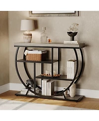 gaomon 39" Farmhouse Entryway Table with Storage, 4-Tier Wooden Console, Metal Geometric Frame, Space-Saving