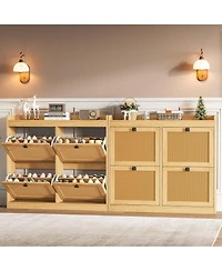 Homfan Wooden Rattan Shoe Cabinet with 4 Flip Drawers and Adjustable Shelves
