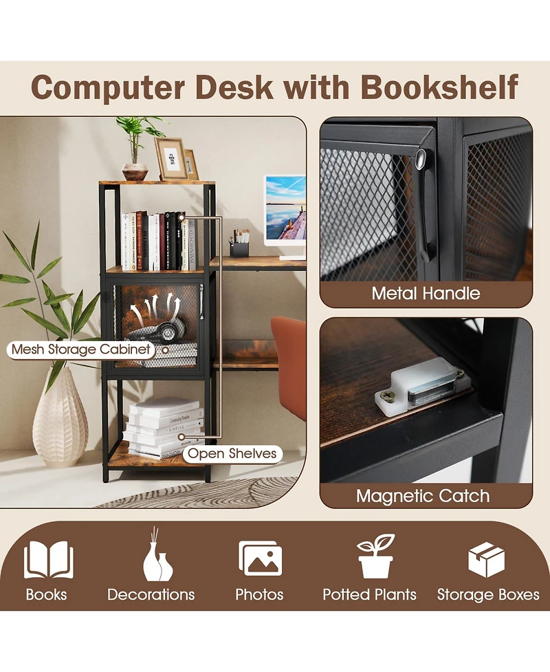 Sugift Computer Desk with Bookshelf Storage Cabinet and Open Shelves