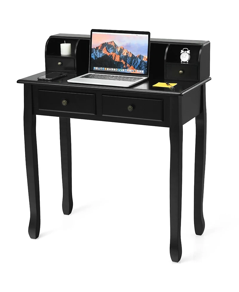 Sugift Writing Desk Vanity Computer Desk with Two Tier and Drawers