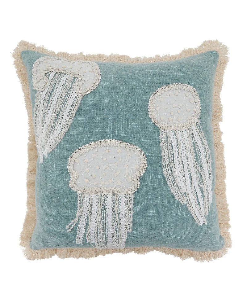 Saro Lifestyle Embroidered Jellyfish Decorative Pillow, 18" x 18"