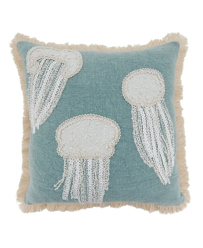 Saro Lifestyle Embroidered Jellyfish Decorative Pillow, 18" x 18"