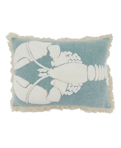 Saro Lifestyle Embroidered Lobster Fringe Decorative Pillow, 14" x 20"