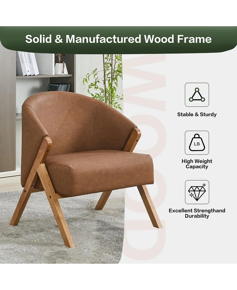 gaomon Mid-Century Modern Linen Upholstered Reading Armchair with Solid Wood Frame
