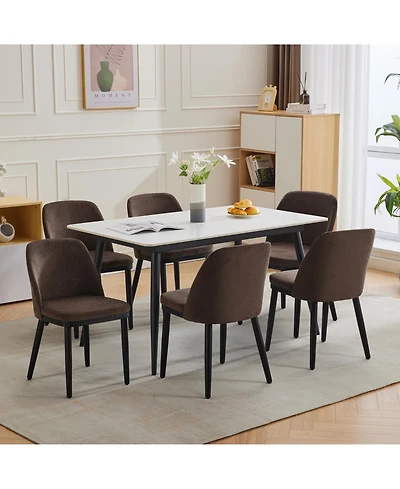 gaomon Modern Linen Upholstered Dining Chair Set with Curved Back and Solid Wood Legs