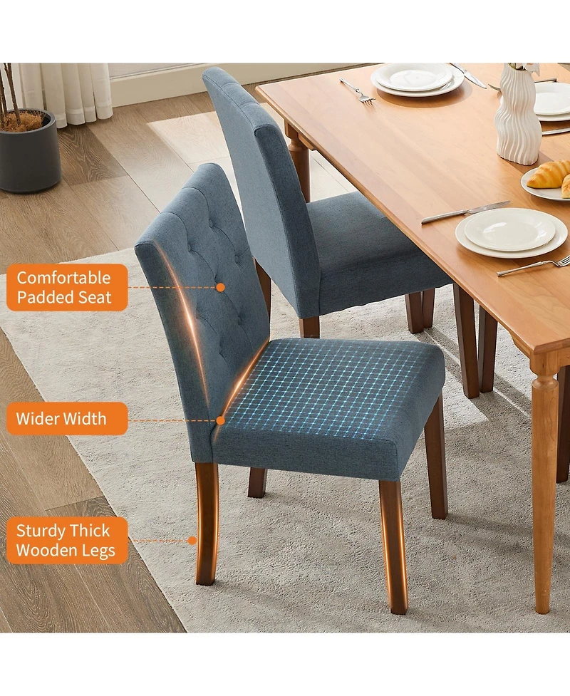 gaomon Set of 6 Upholstered Fabric Button-Tufted Parsons Dining Chairs with Solid Wood Legs