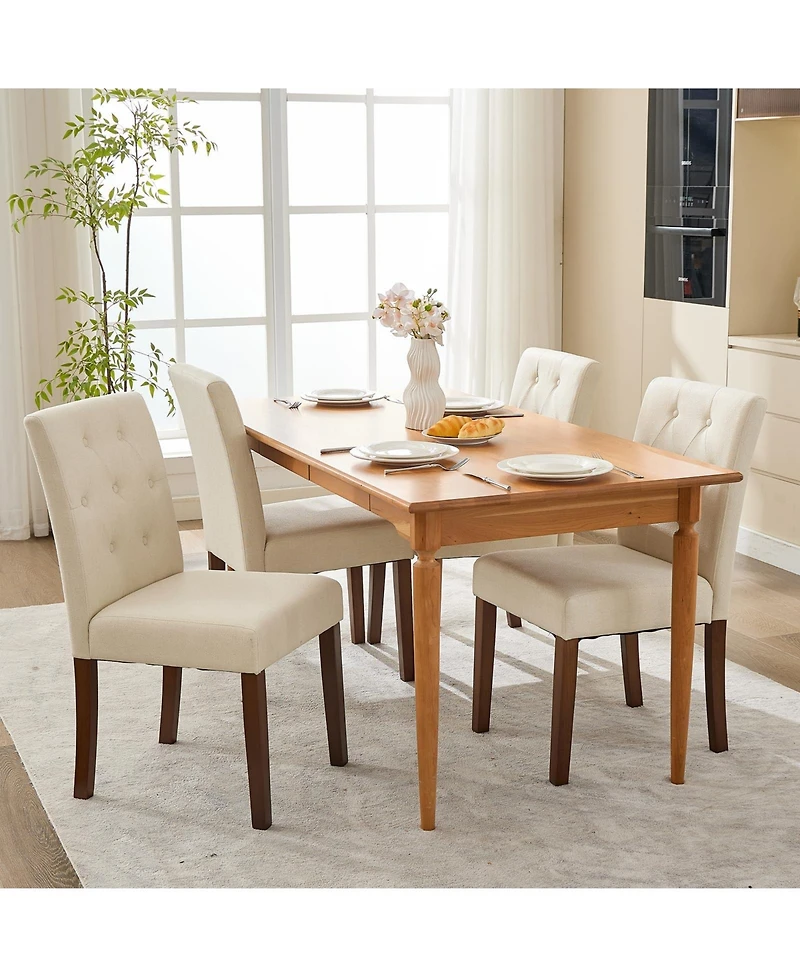 gaomon Set of 6 Button Tufted Parsons Dining Chairs, Upholstered Fabric Side Chairs with Solid Wood Legs