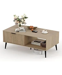 gaomon 41.34" Rectangular Coffee Table, 2-Tier Farmhouse Center Table with Sliding Door, Storage for Living Room, Bedroom