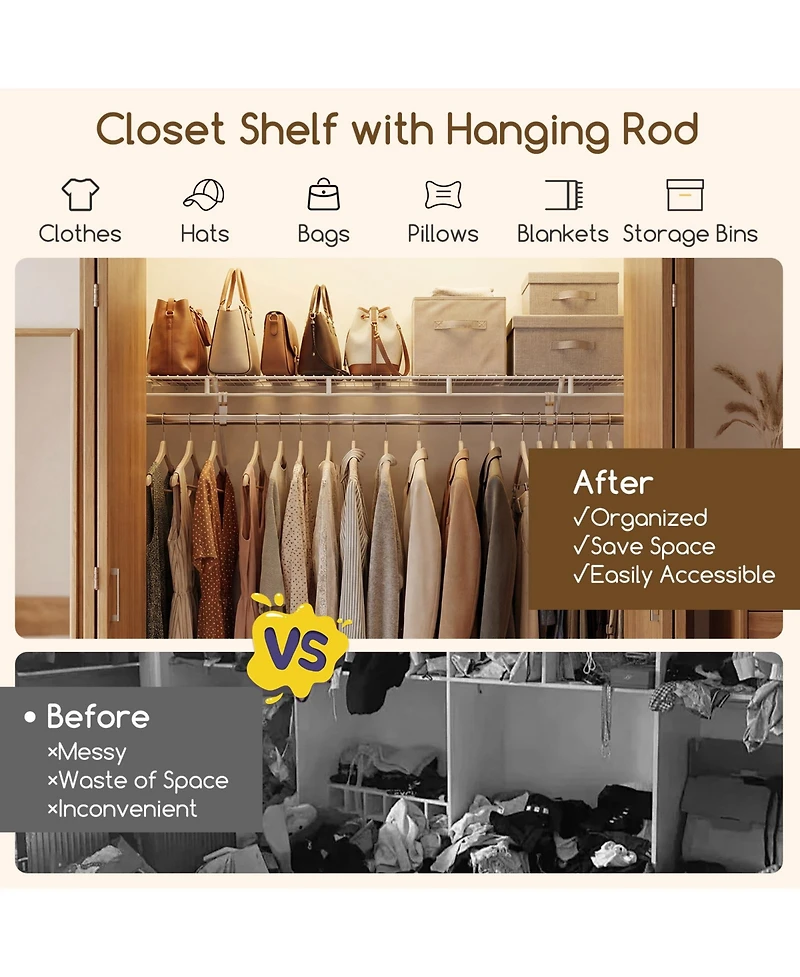 Sugift Wall Mounted Closet Shelves with Ventilated Wire Shelving