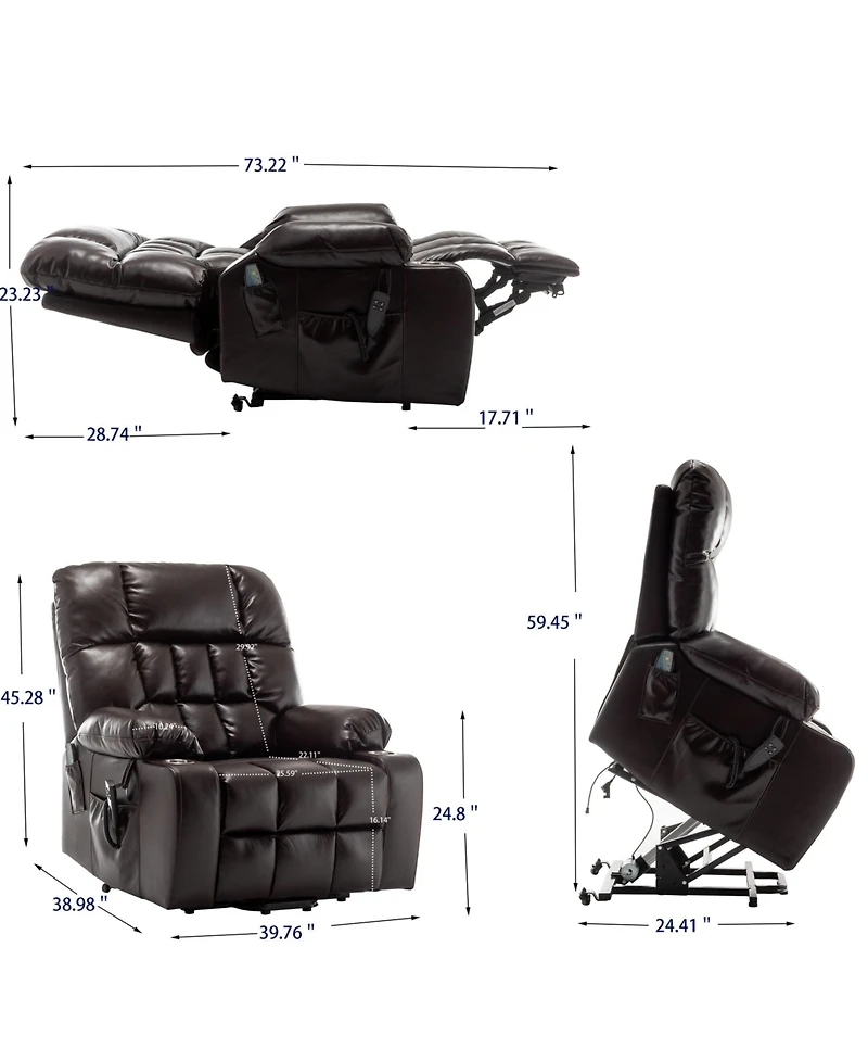 Boyel Living Leather Lift Recliner with Heat and Massage Lift Sofa Chair with 2 Pockets, 2 Cup Holder, 2 Remote