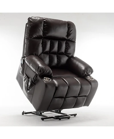 Boyel Living Leather Lift Recliner with Heat and Massage Lift Sofa Chair with 2 Pockets, 2 Cup Holder, 2 Remote